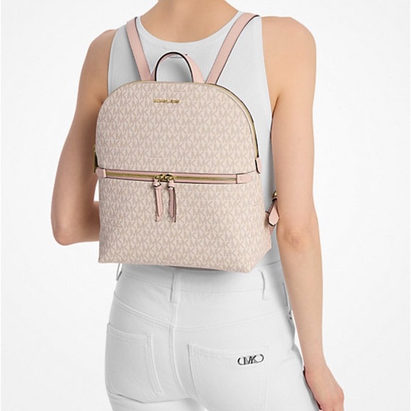 Michael‎ Kors MK Signature Logo Backpack White Leather Trim main image 2